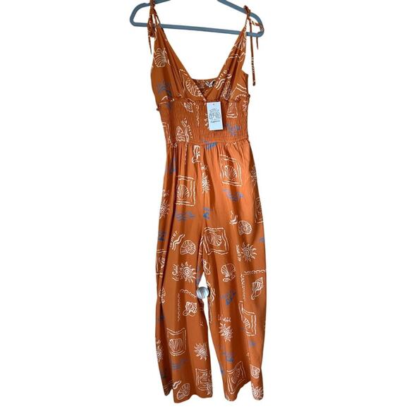Patrons of Peace Rust Print Smocked Jumpsuit Sz M NWT — Casual Boho - Picture 1 of 4